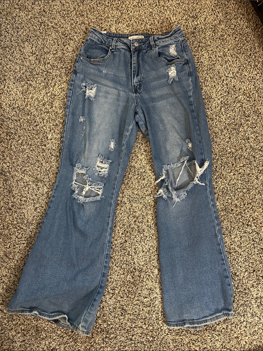 Almost Famous Distressed Flare Jeans - Blue